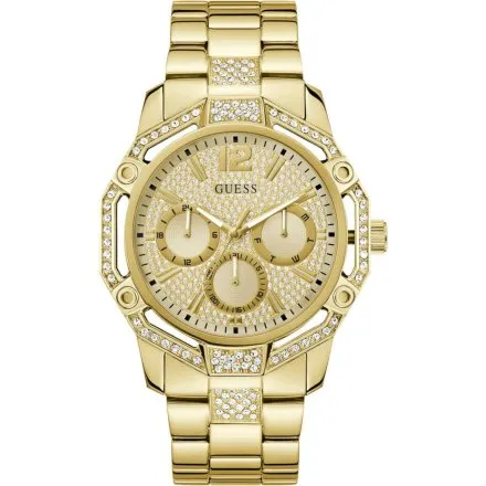 Guess Regal złoty zegarek męski z kryształkami multidata GW0990G2