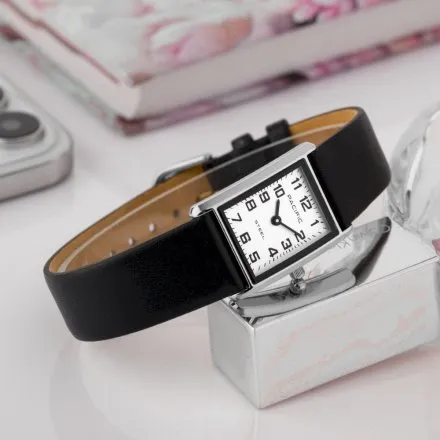 Zegarek damski srebrno-czarny Pacific SLA-1604-01A klasyczny prostokątny