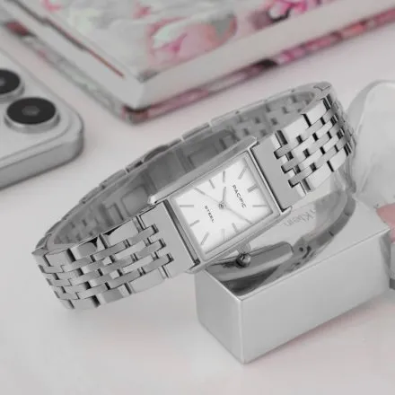 Zegarek damski srebrny Pacific SLB-1604-04 klasyczny prostokątny na bransolecie