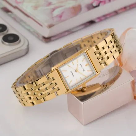 Zegarek damski złoty Pacific SLB-1604-05 klasyczny prostokątny na bransolecie