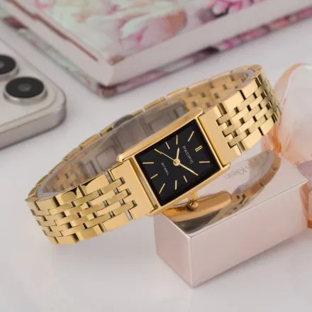 Zegarek damski złoto-czarny Pacific SLB-1604-07 klasyczny prostokątny na bransolecie