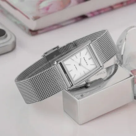 Zegarek damski srebrny Pacific SLC-1604-04 prostokątny na bransolecie mesh