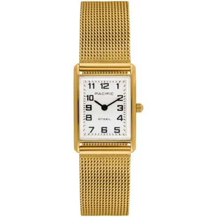 Zegarek damski złoty Pacific SLC-1604-03 prostokątny na bransolecie mesh