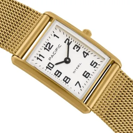 Zegarek damski złoty Pacific SLC-1604-03 prostokątny na bransolecie mesh