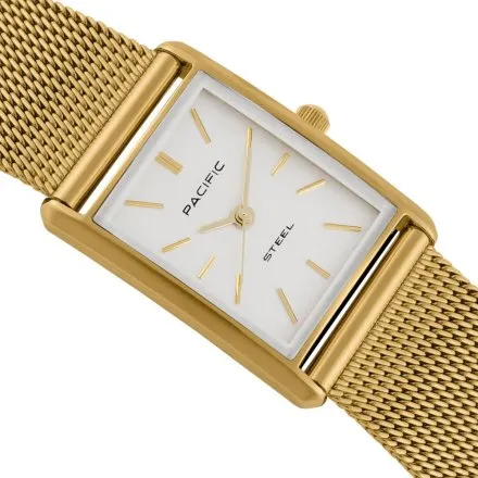 Zegarek damski złoty Pacific SLC-1604-05 prostokątny na bransolecie mesh