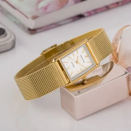 Zegarek damski złoty Pacific SLC-1604-05 prostokątny na bransolecie mesh