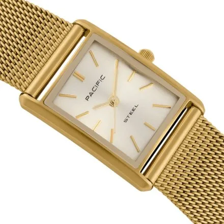 Zegarek damski złoty Pacific SLC-1604-06 prostokątny na bransolecie mesh