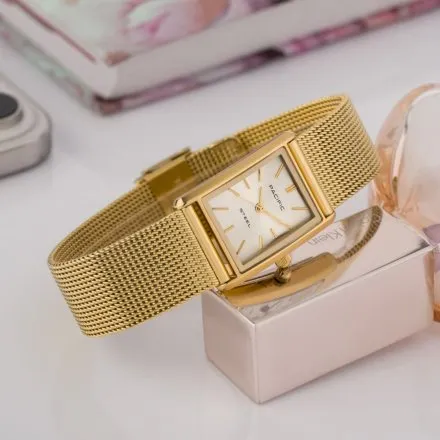 Zegarek damski złoty Pacific SLC-1604-06 prostokątny na bransolecie mesh