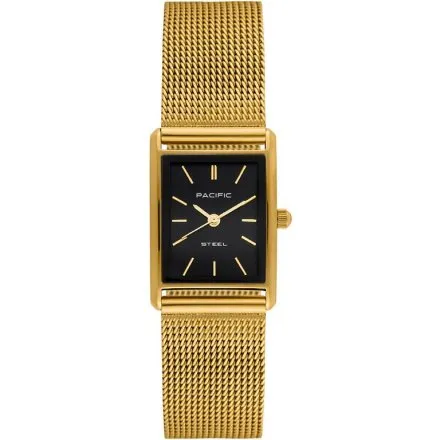 Zegarek damski złoto-czarny Pacific SLC-1604-07 prostokątny na bransolecie mesh
