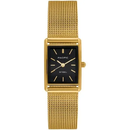 Zegarek damski złoto-czarny Pacific SLC-1604-07 prostokątny na bransolecie mesh