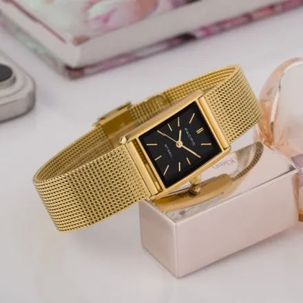 Zegarek damski złoto-czarny Pacific SLC-1604-07 prostokątny na bransolecie mesh