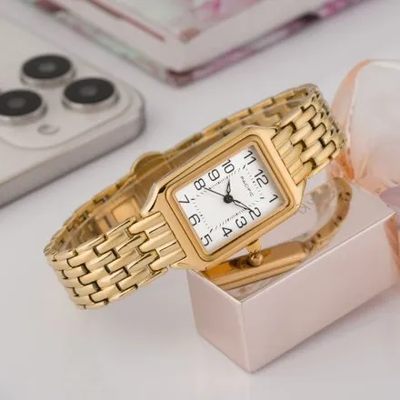 Zegarek damski złoty Pacific SLB-1606-03 klasyczny prostokątny na bransolecie