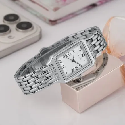 Zegarek damski srebrny Pacific SLB-1606-04 klasyczny prostokątny na bransolecie