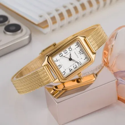 Zegarek damski złoty Pacific SLC-1606-03 prostokątny na bransolecie mesh