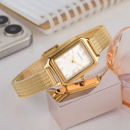 Zegarek damski złoty Pacific SLC-1606-05 prostokątny na bransolecie mesh