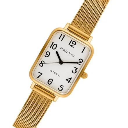 Zegarek damski złoty Pacific SLC-1602-02 prostokątny na bransolecie mesh