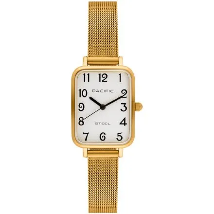Zegarek damski złoty Pacific SLC-1602-02 prostokątny na bransolecie mesh