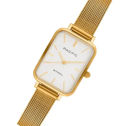 Zegarek damski złoty Pacific SLC-1602-04 prostokątny na bransolecie mesh