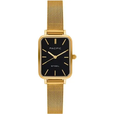 Zegarek damski złoto-czarny Pacific SLC-1602-05prostokątny na bransolecie mesh