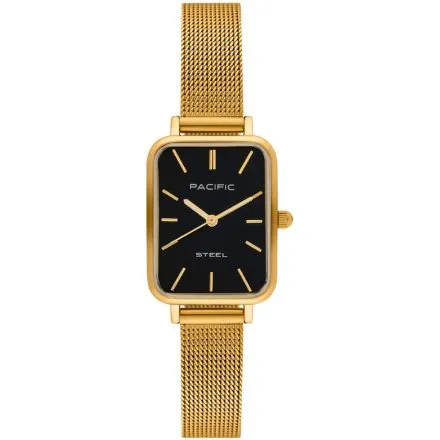 Zegarek damski złoto-czarny Pacific SLC-1602-05prostokątny na bransolecie mesh