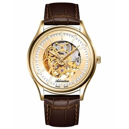 Adriatica Zegarek Męski Automatic Skeleton złoty z paskiem A2804.1B11AS