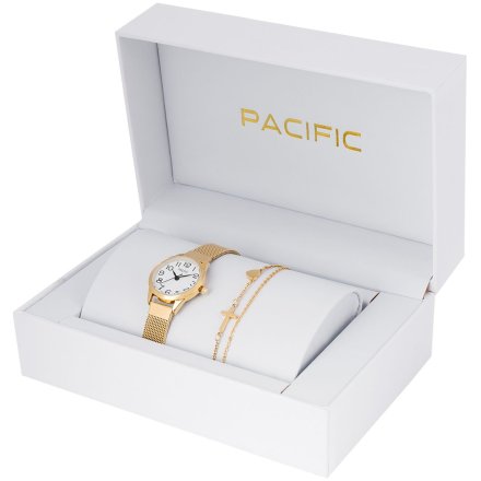 Pacific X6131-02B komplet złoty zegarek + bransoletka elegancki zestaw dla kobiet