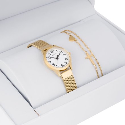 Pacific X6131-02B komplet złoty zegarek + bransoletka elegancki zestaw dla kobiet