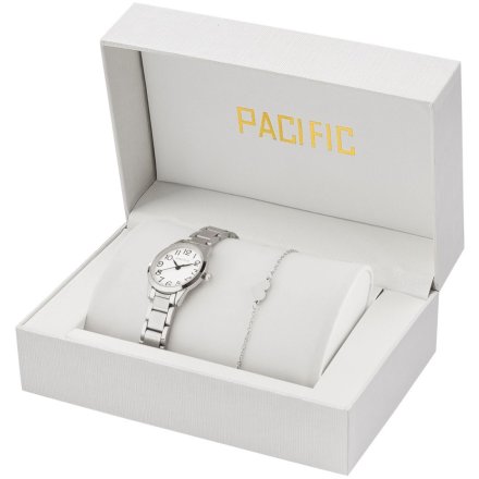 Pacific X6131-21 komplet srebrny zegarek + bransoletka serce elegancki zestaw dla kobiet