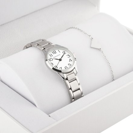 Pacific X6131-21 komplet srebrny zegarek + bransoletka serce elegancki zestaw dla kobiet