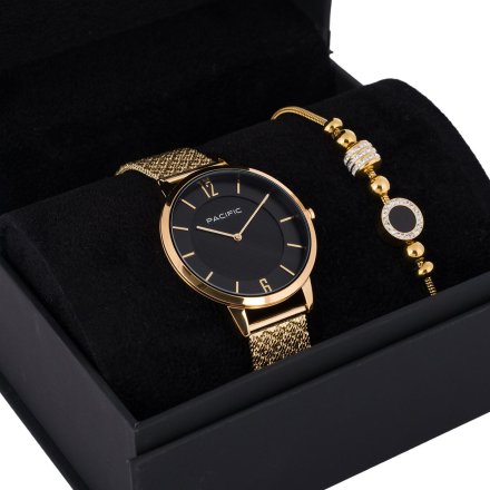 Pacific X6190-05 komplet złoty zegarek + bransoletka elegancki zestaw dla kobiet