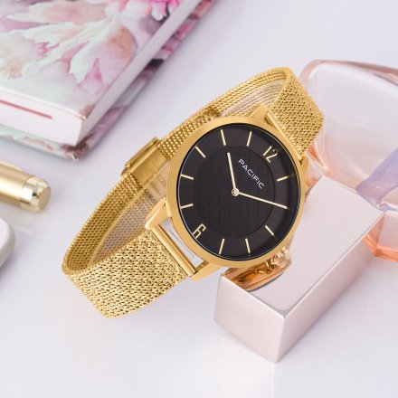 Pacific X6190-05 komplet złoty zegarek + bransoletka elegancki zestaw dla kobiet