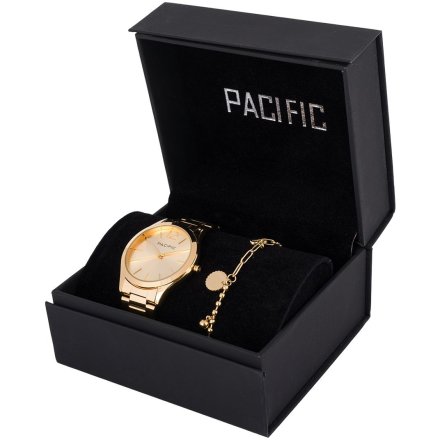 Pacific X6222-12 komplet złoty zegarek + bransoletka elegancki zestaw dla kobiet