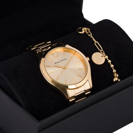 Pacific X6222-12 komplet złoty zegarek + bransoletka elegancki zestaw dla kobiet