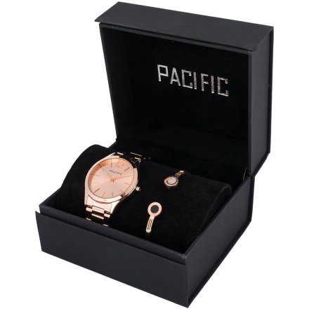 Pacific X6222-15 komplet różowozłoty zegarek + bransoletka elegancki zestaw dla kobiet