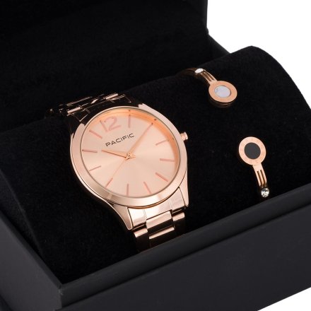 Pacific X6222-15 komplet różowozłoty zegarek + bransoletka elegancki zestaw dla kobiet