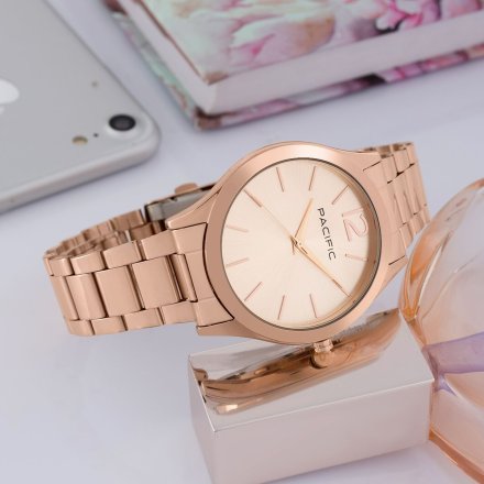 Pacific X6222-15 komplet różowozłoty zegarek + bransoletka elegancki zestaw dla kobiet