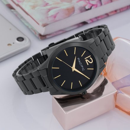 Pacific X6222-14 komplet czarny zegarek + bransoletka elegancki zestaw dla kobiet