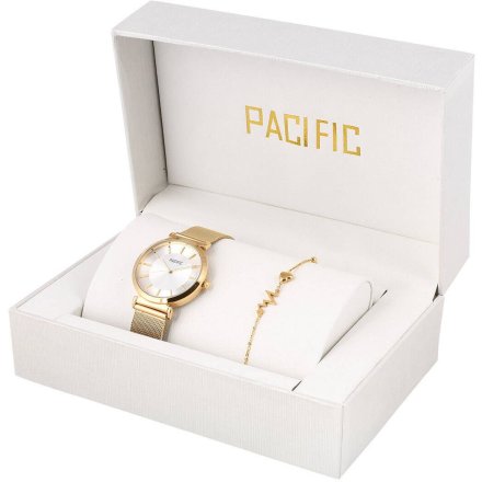 Pacific X6142-02 komplet złoty zegarek + bransoletka elegancki zestaw dla kobiet