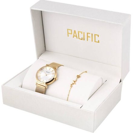 Pacific X6142-02 komplet złoty zegarek + bransoletka elegancki zestaw dla kobiet