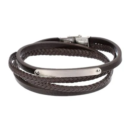 Brązowa klasyczna skórzana bransoletka męska z rzemykami Pacific LB-021-S3