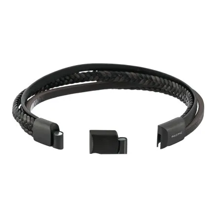 Czarno-brązowa klasyczna skórzana bransoletka męska z rzemykami Pacific LB-038-B3