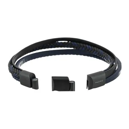 Czarno-granatowa klasyczna skórzana bransoletka męska z rzemykami Pacific LB-038-B4