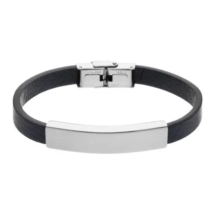 Czarno-srebrna klasyczna skórzana bransoletka męska LB-058-S1
