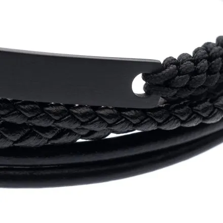 Czarna klasyczna skórzana bransoletka męska z rzemykami Pacific LB-067-B1