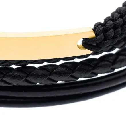 Czarno-złota klasyczna skórzana bransoletka męska z rzemykami Pacific LB-067-G1