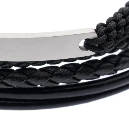 Czarno-srebrna klasyczna skórzana bransoletka męska z rzemykami Pacific LB-067-S1