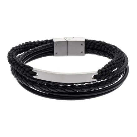 Czarno-srebrna klasyczna skórzana bransoletka męska z rzemykami Pacific LB-067-S1