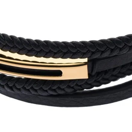 Czarno-złota klasyczna skórzana bransoletka męska z rzemykami Pacific LB-077-G1