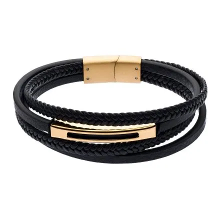 Czarno-złota klasyczna skórzana bransoletka męska z rzemykami Pacific LB-077-G1