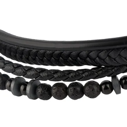 Czarna klasyczna skórzana bransoletka męska z rzemykami Pacific LB-084-B1